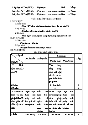 Kiểm tra một tiết (tiết 18) Đại số 9